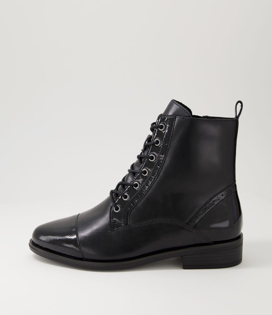 Shoes ZIERA | Storm Xf Black Patent Leather Lace Up Boots