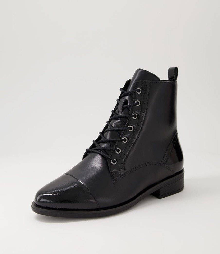 Shoes ZIERA | Storm Xf Black Patent Leather Lace Up Boots