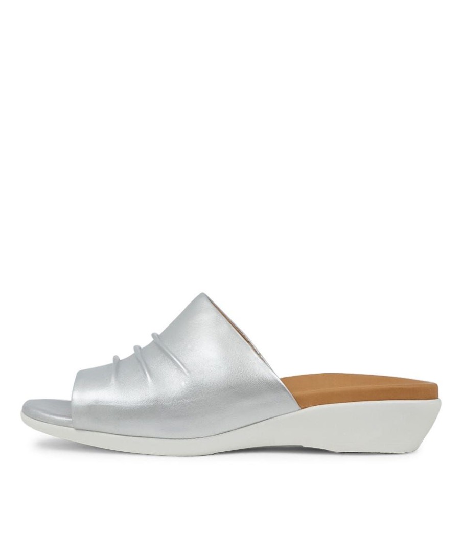 Shoes ZIERA | Elija Xw Silver Leather Slides