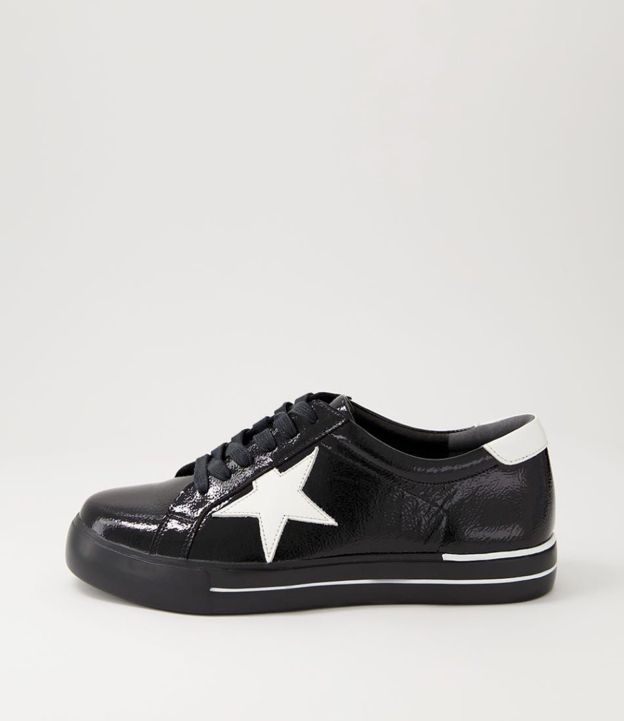 Shoes ZIERA | Alysia W Black White Wrinkle Patent Sneakers