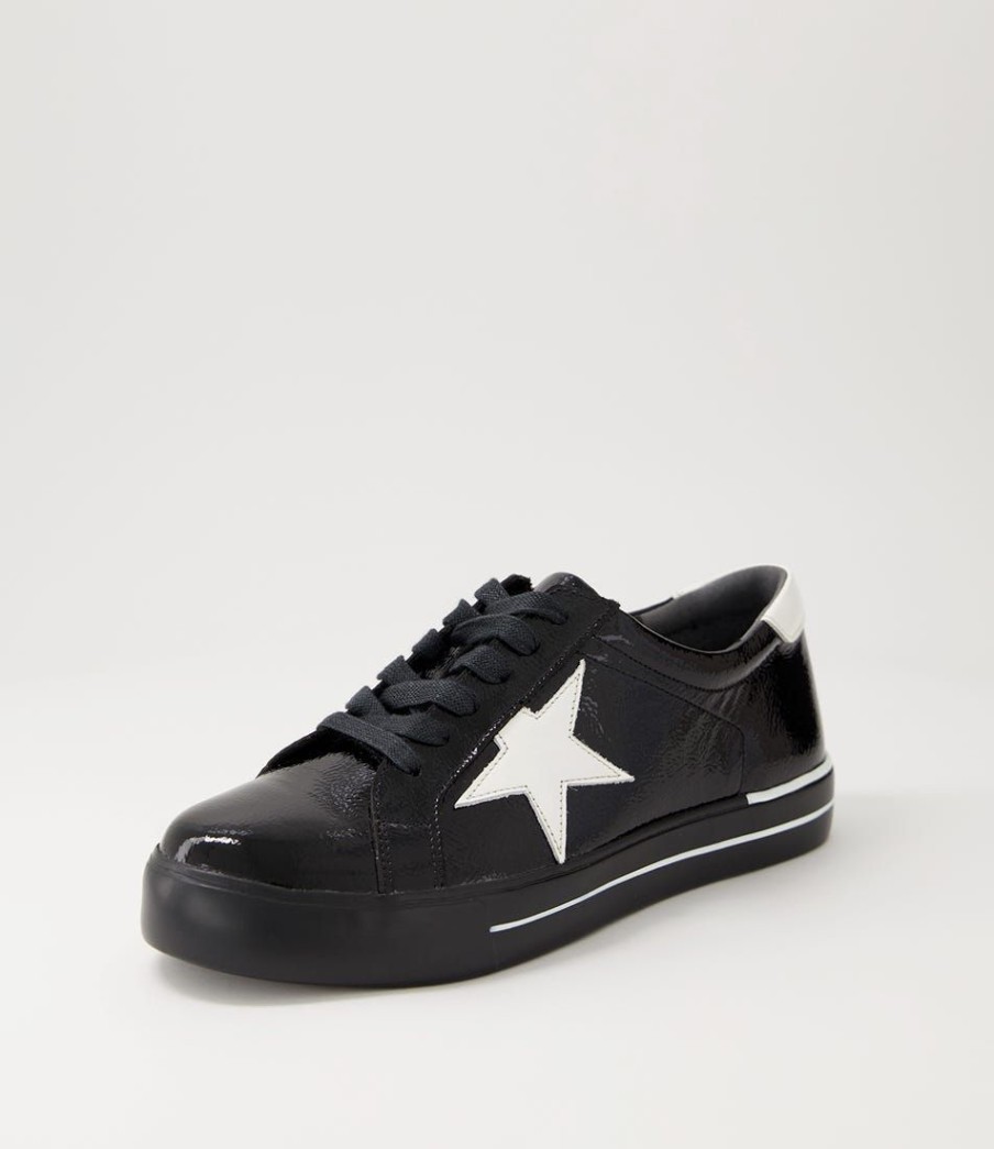 Shoes ZIERA | Alysia W Black White Wrinkle Patent Sneakers