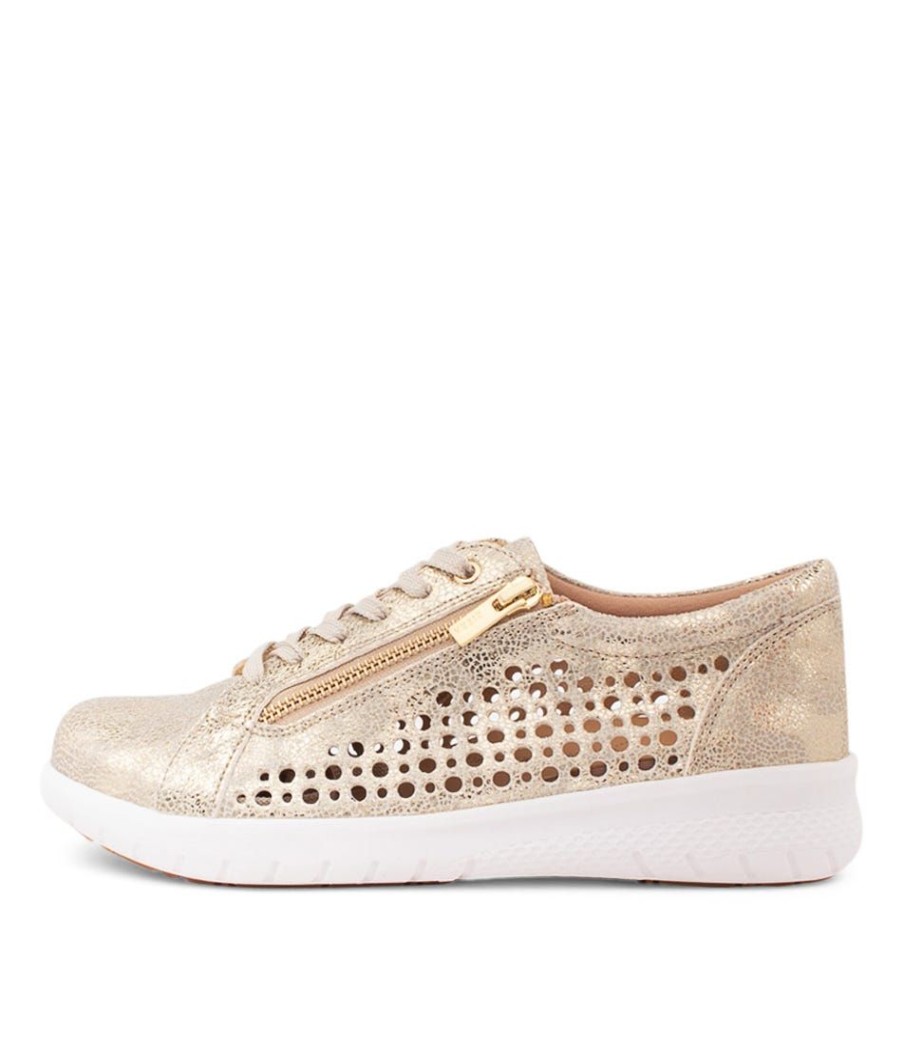 Shoes ZIERA | Shovo Xf Pale Gold Crackle Leather Sneakers