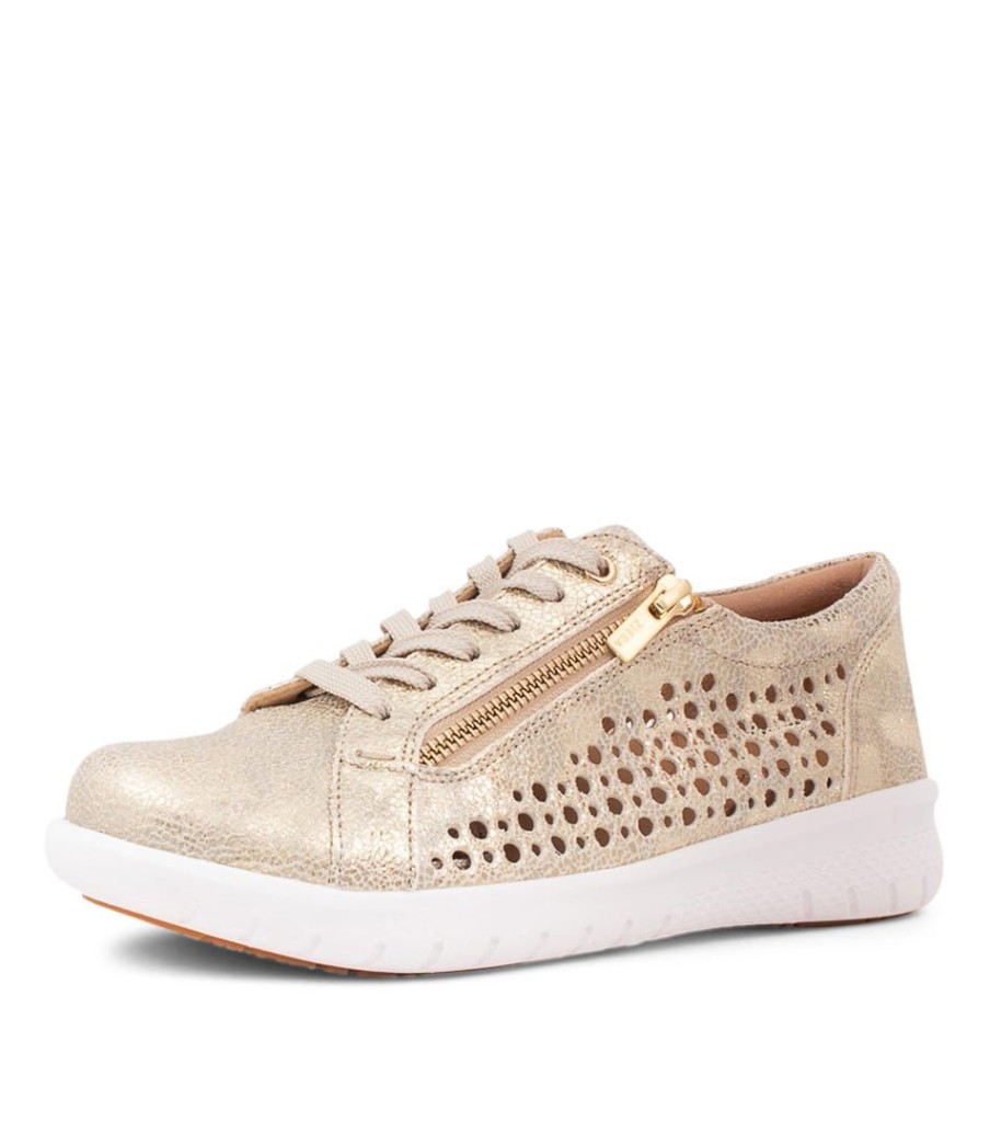 Shoes ZIERA | Shovo Xf Pale Gold Crackle Leather Sneakers