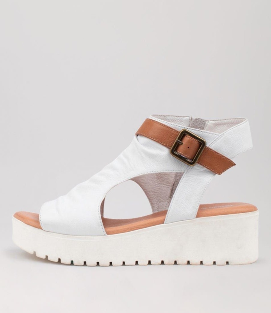 Shoes DJANGO & JULIETTE | Oliza White Dark Tan Leather Sandals Ws