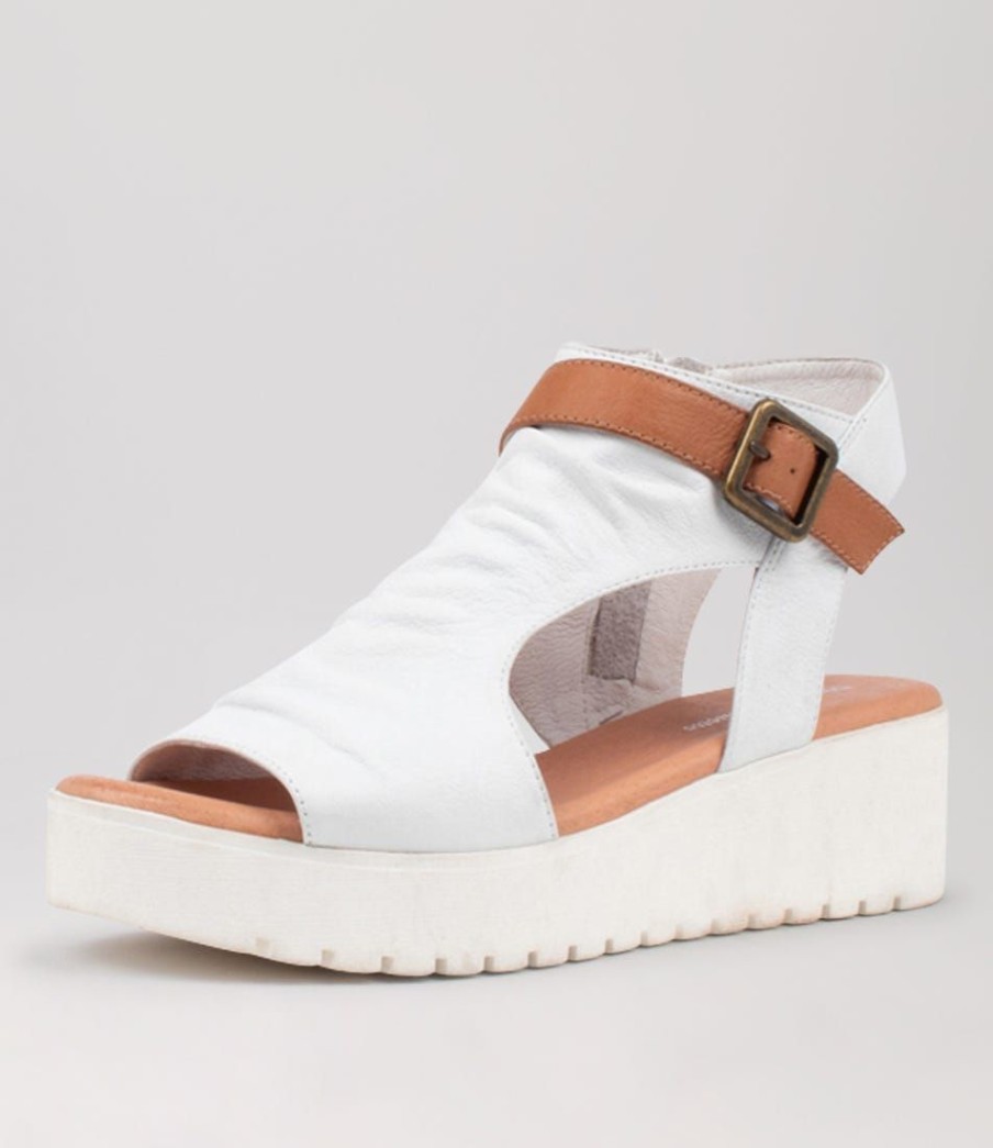 Shoes DJANGO & JULIETTE | Oliza White Dark Tan Leather Sandals Ws