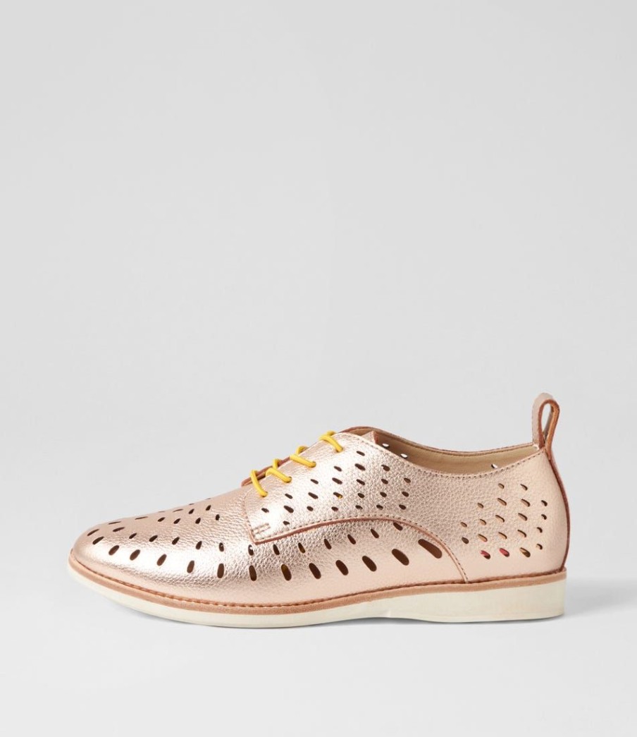 Shoes ROLLIE | Derby Lazer Rose Gold Leather Lace Up Flats