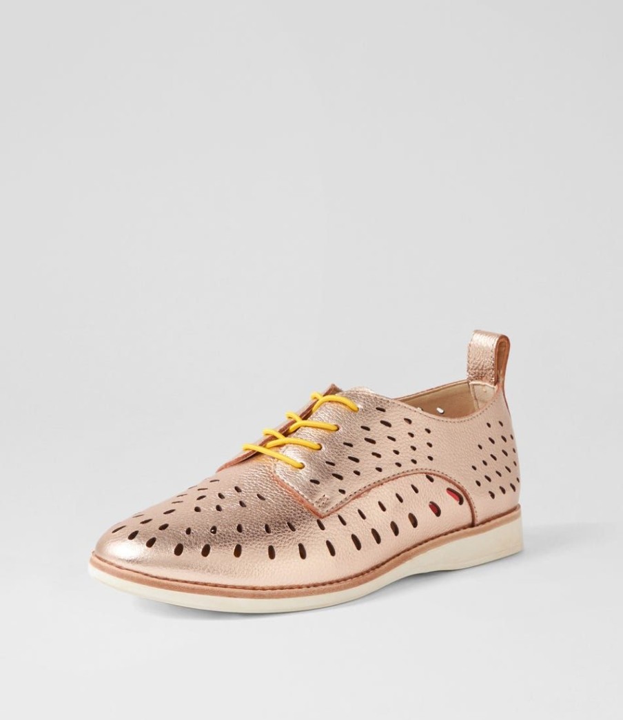 Shoes ROLLIE | Derby Lazer Rose Gold Leather Lace Up Flats