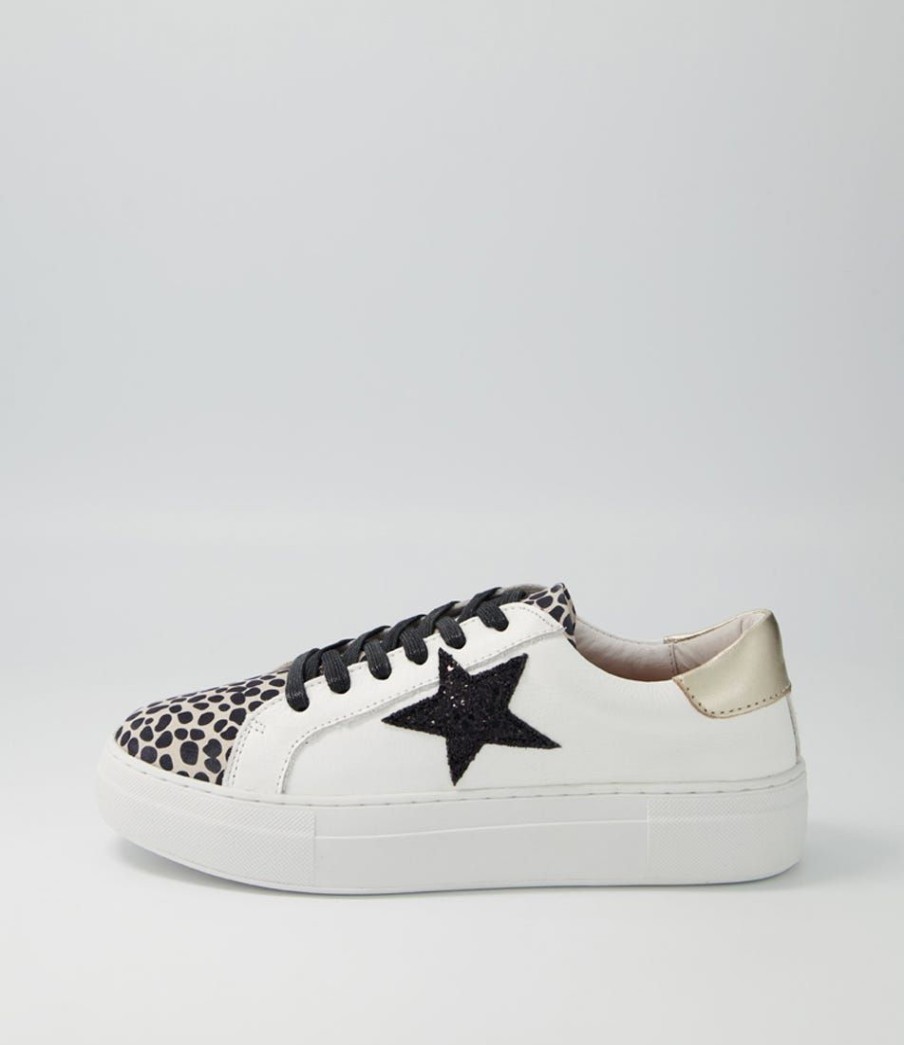 Shoes ALFIE & EVIE | Mabel White Brown Animal Leather Sneakers