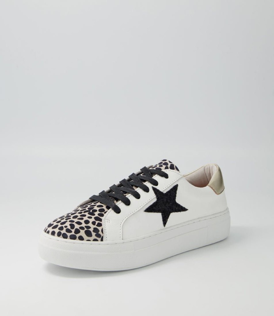 Shoes ALFIE & EVIE | Mabel White Brown Animal Leather Sneakers