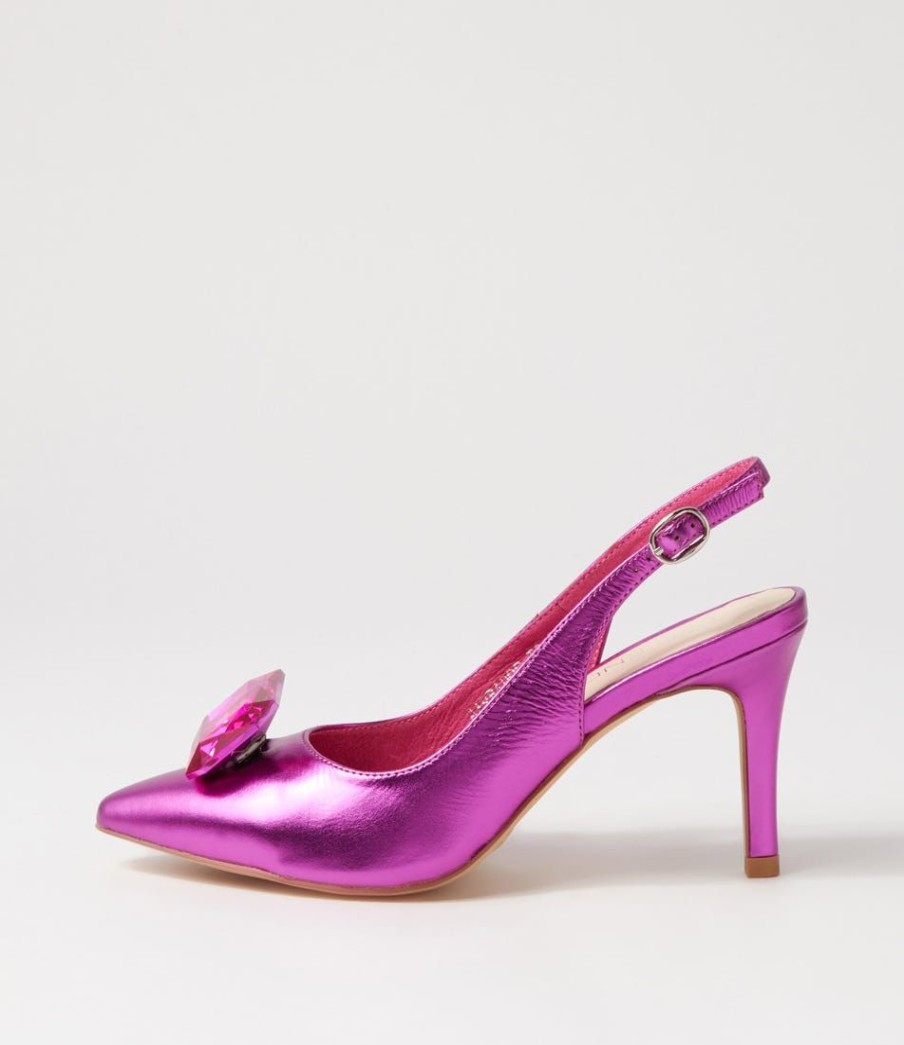 Shoes TOP END | Barbados Fuchsia Metallic Leather Jewels Heels