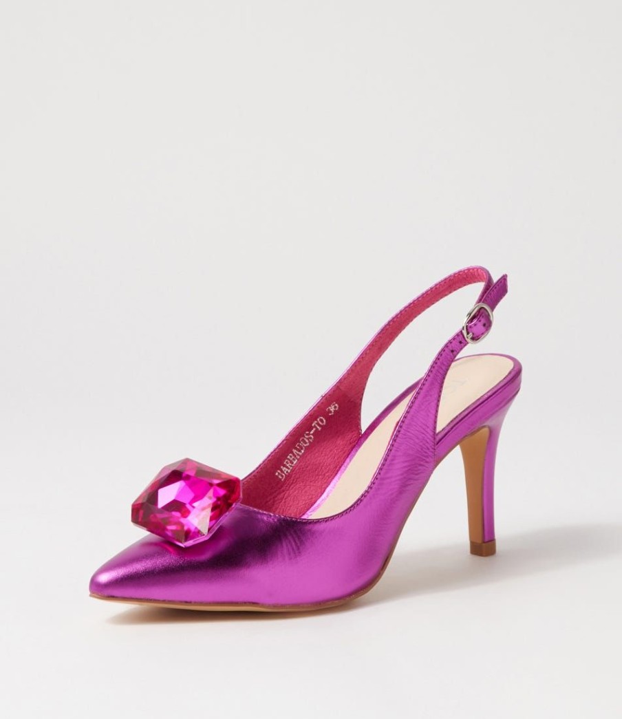 Shoes TOP END | Barbados Fuchsia Metallic Leather Jewels Heels