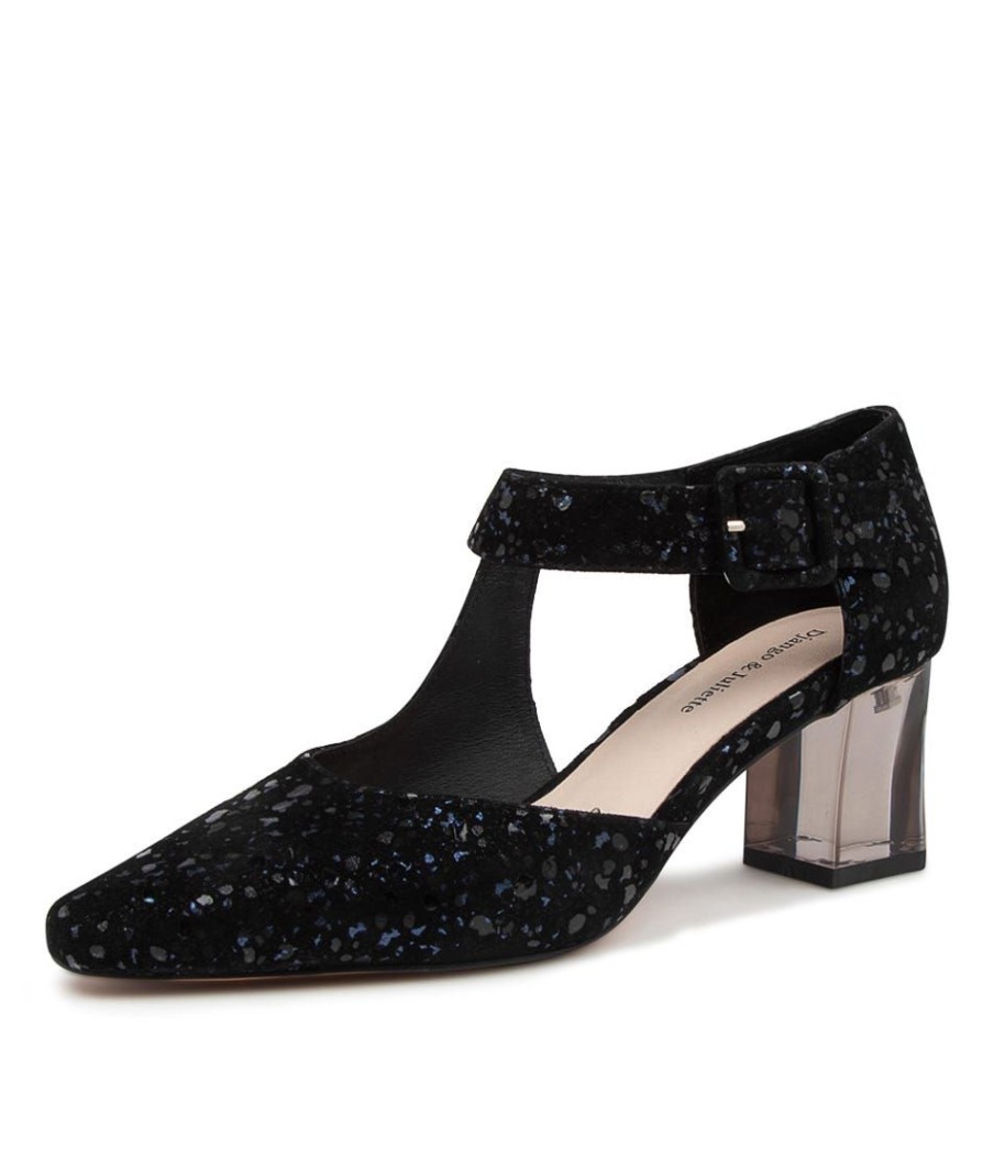 Shoes DJANGO & JULIETTE | Happie Black Sparkle Suede Heeled Shoes