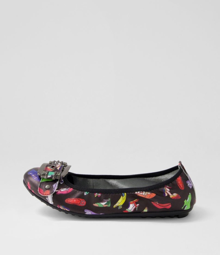 Shoes DJANGO & JULIETTE | Bellez Black Shoe Print Leather Ballet Flats