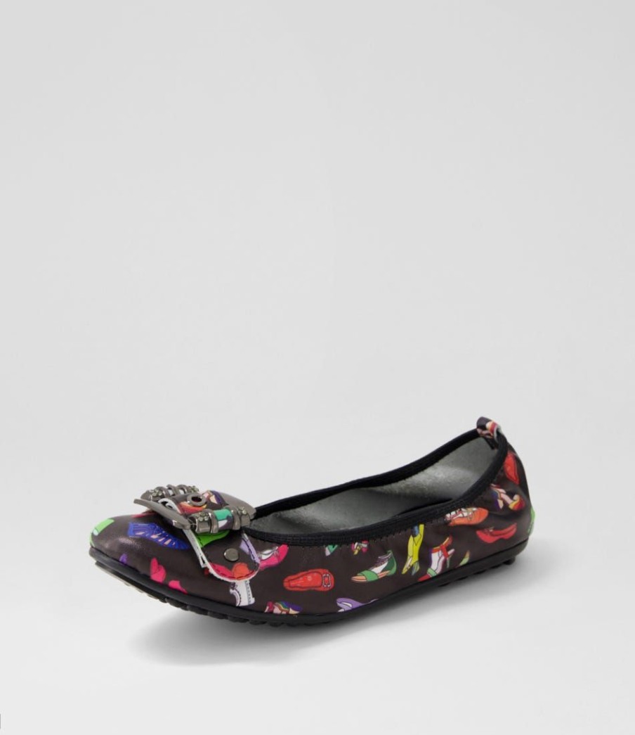 Shoes DJANGO & JULIETTE | Bellez Black Shoe Print Leather Ballet Flats