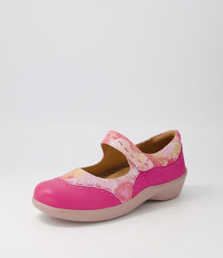 Shoes ZIERA | Gummibear W Fuchsia Pinwheel Leather Flat Shoes