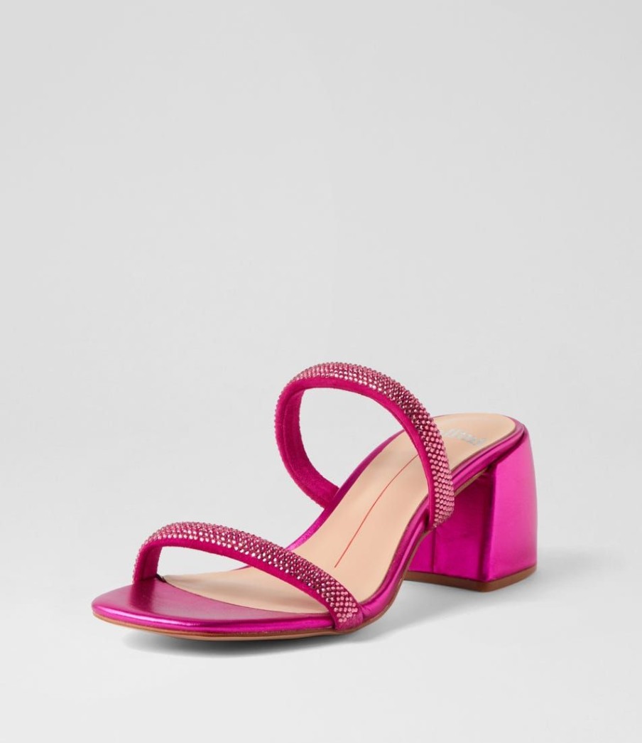 Shoes MOLLINI | Bonnii Fuchsia Metallic Jewels Leather Mules