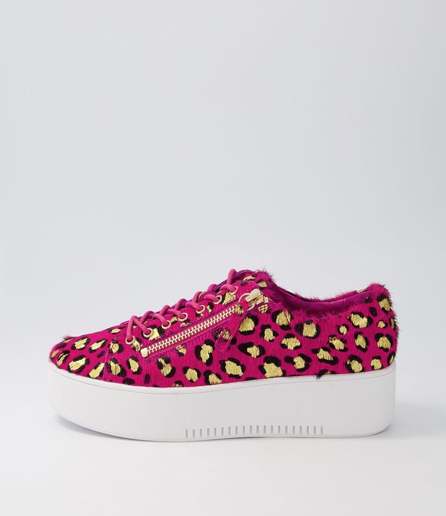 Shoes DJANGO & JULIETTE | Wolfie Fuchsia Gold Leopard Pony Sneakers