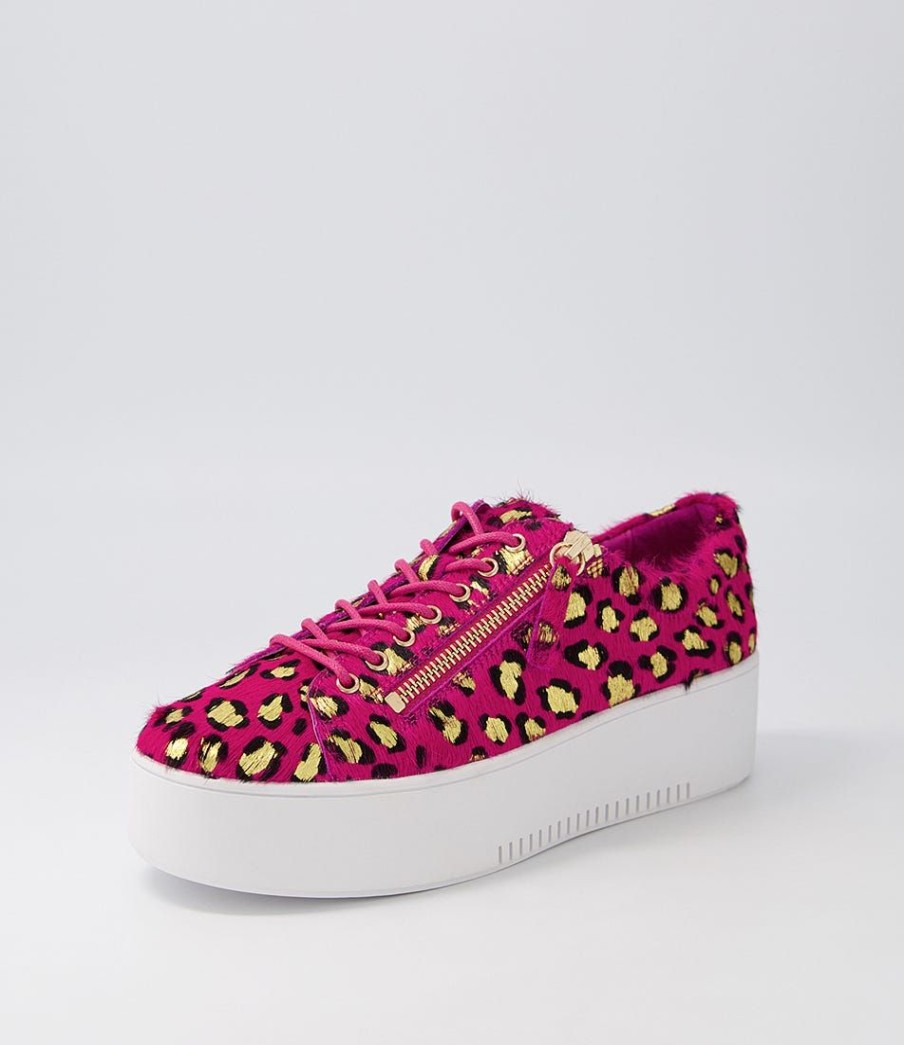 Shoes DJANGO & JULIETTE | Wolfie Fuchsia Gold Leopard Pony Sneakers