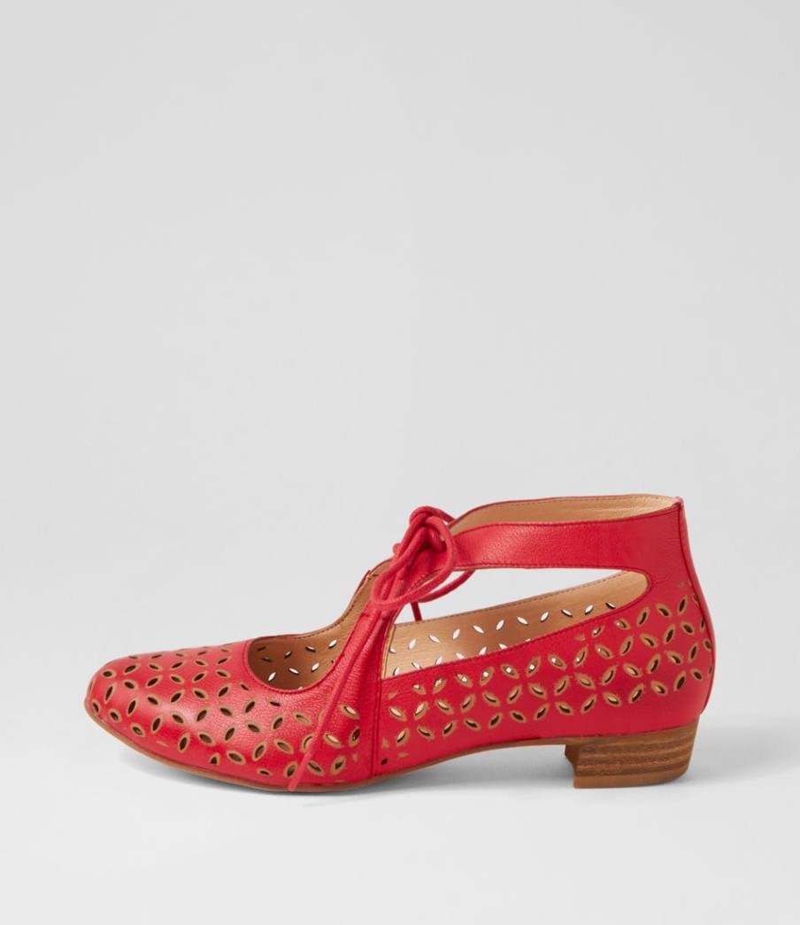 Shoes DJANGO & JULIETTE | Eldon Red Tan Leather Lace Up Flats