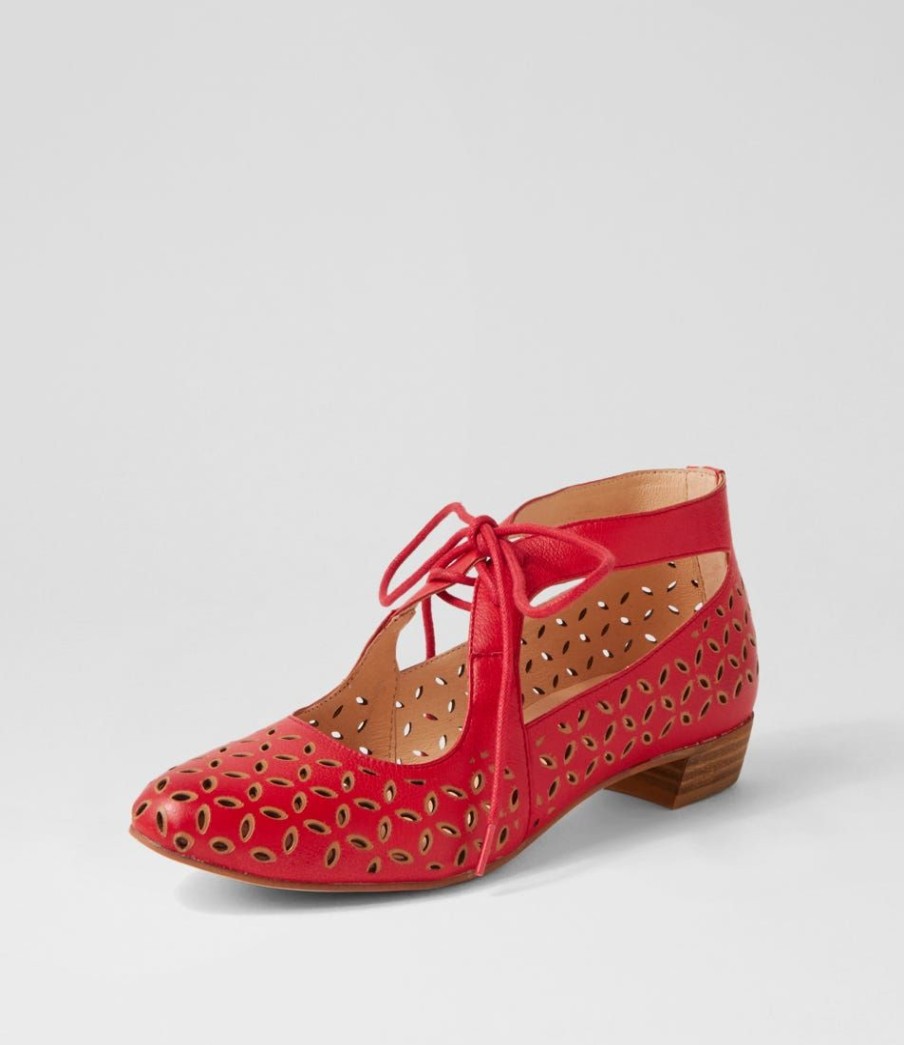 Shoes DJANGO & JULIETTE | Eldon Red Tan Leather Lace Up Flats