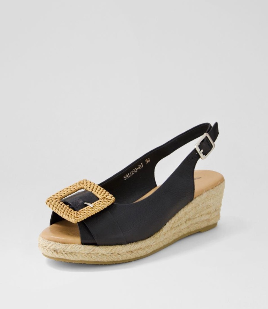 Shoes DJANGO & JULIETTE | Saloso Black Natural Leather Buckle Sandals