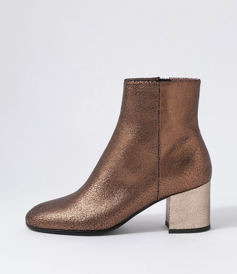 Shoes DJANGO & JULIETTE | Flossies Bronze Champagne Crackle Leather Ankle Boots