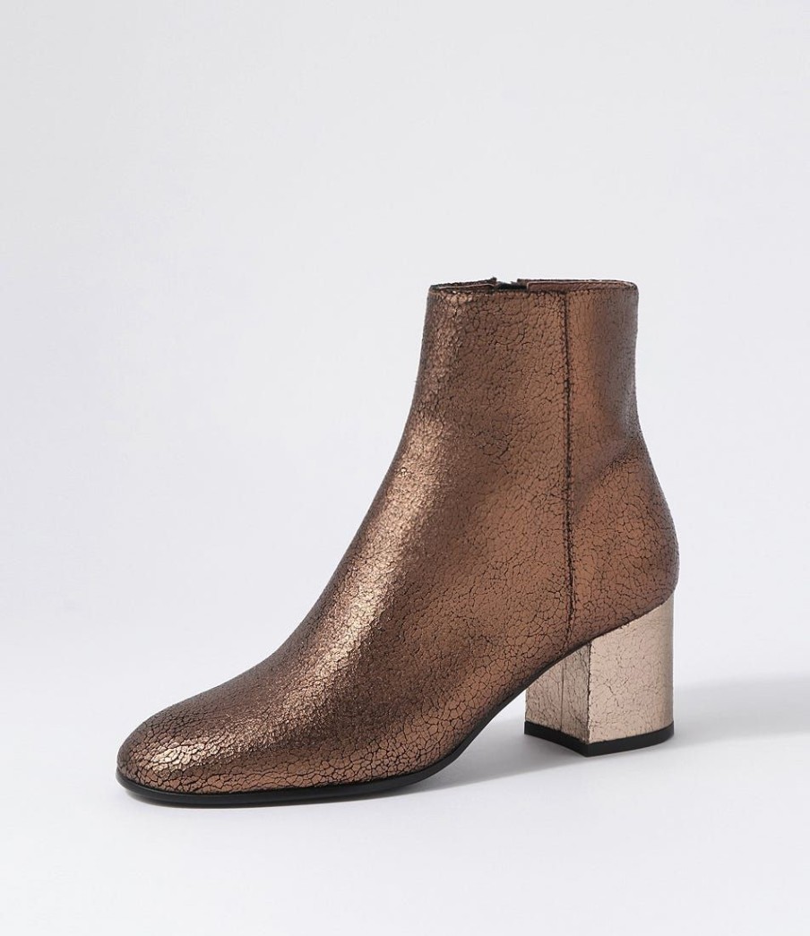 Shoes DJANGO & JULIETTE | Flossies Bronze Champagne Crackle Leather Ankle Boots