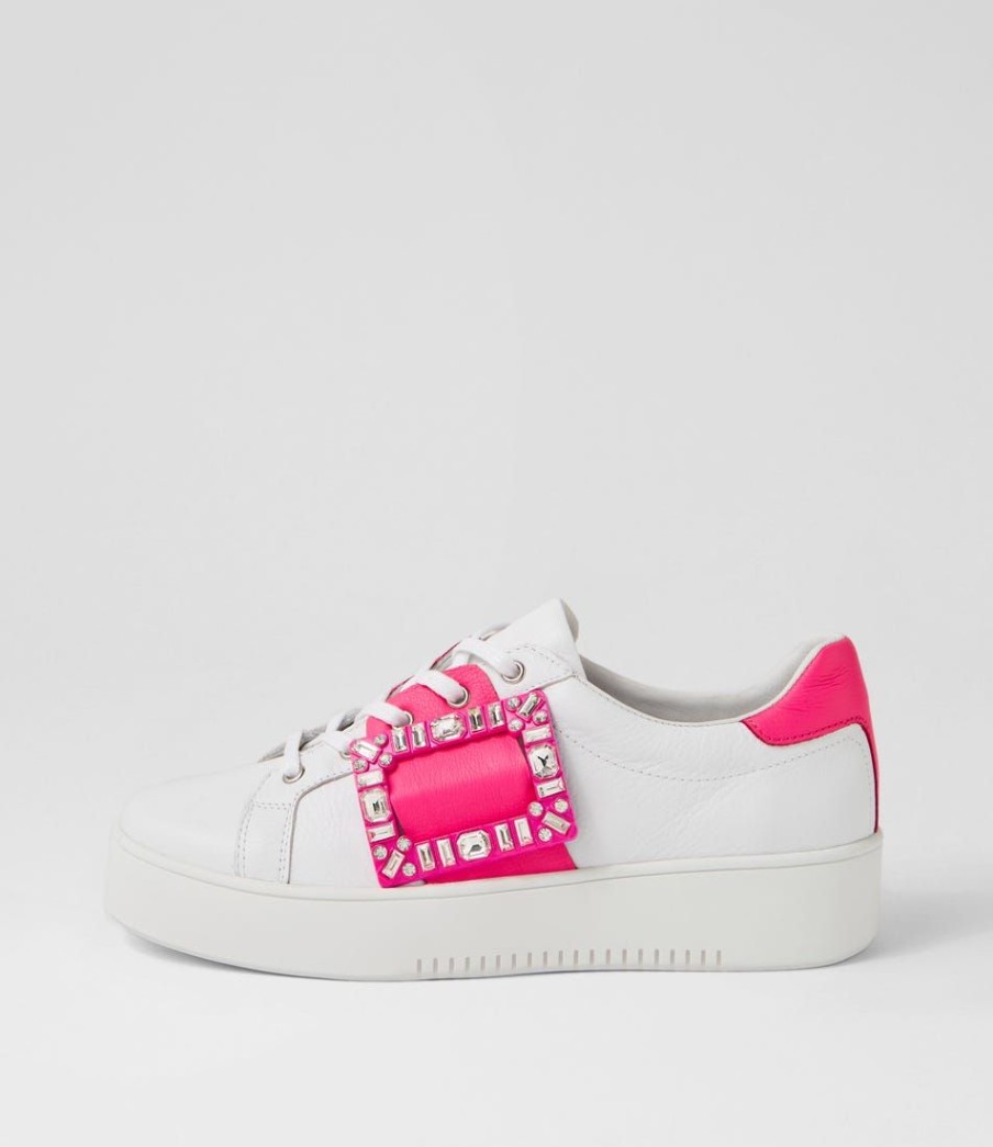 Shoes DJANGO & JULIETTE | Loredos White Hot Pink Leather Sneakers