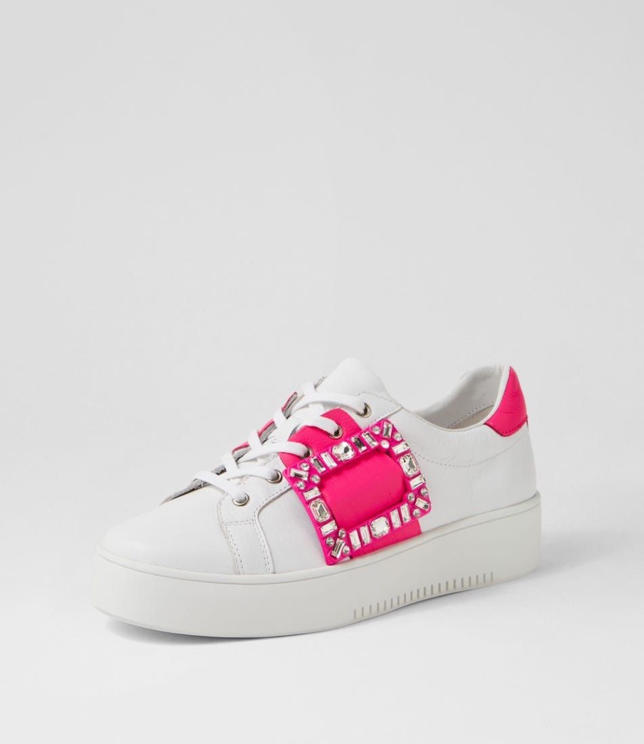 Shoes DJANGO & JULIETTE | Loredos White Hot Pink Leather Sneakers