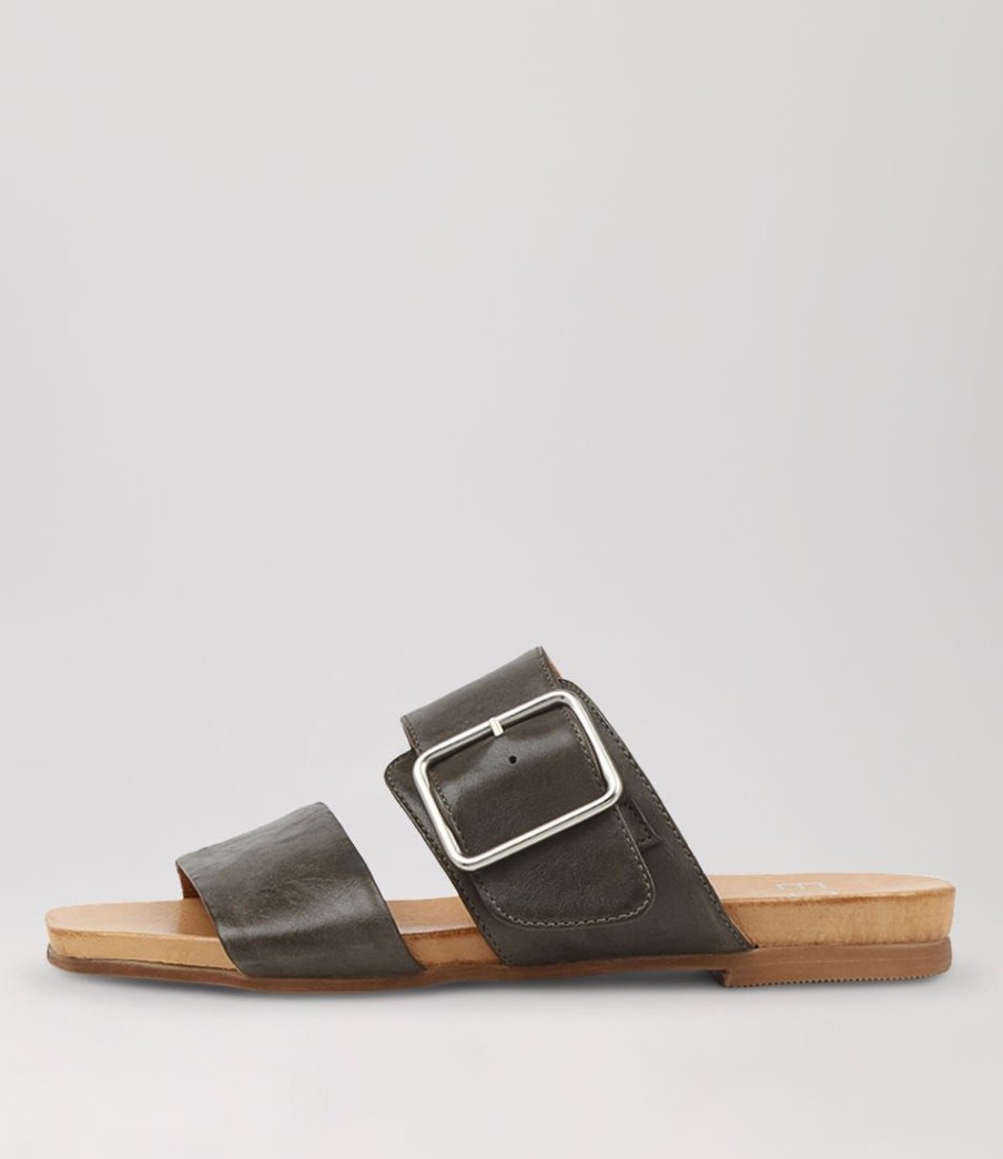 Shoes EOS | Dallas Khaki Leather Slides