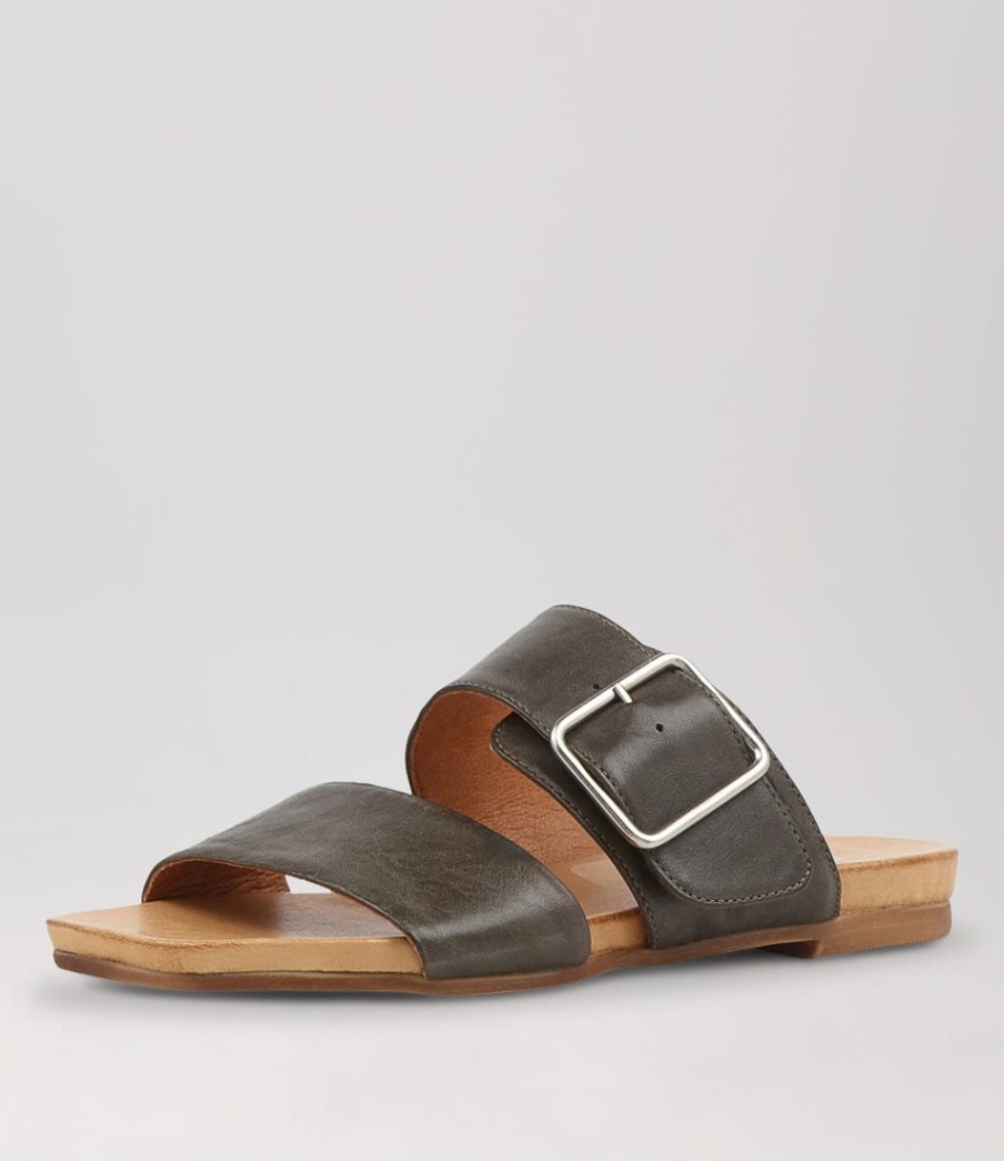 Shoes EOS | Dallas Khaki Leather Slides