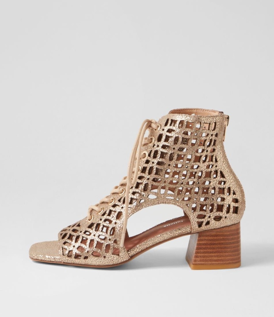 Shoes DJANGO & JULIETTE | Fellar Gold Crackle Leather Sandals