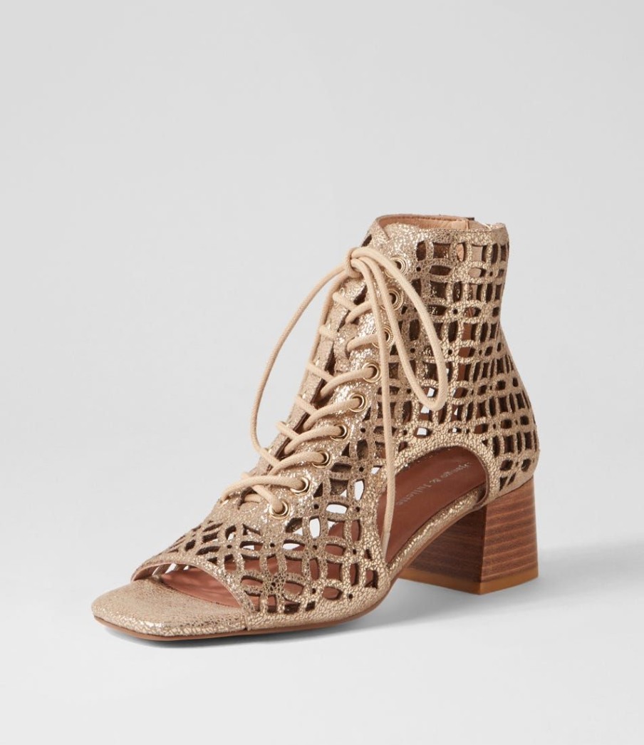 Shoes DJANGO & JULIETTE | Fellar Gold Crackle Leather Sandals