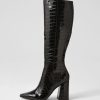 Shoes MOLLINI | Fire Black Croc Patent Knee High Boots