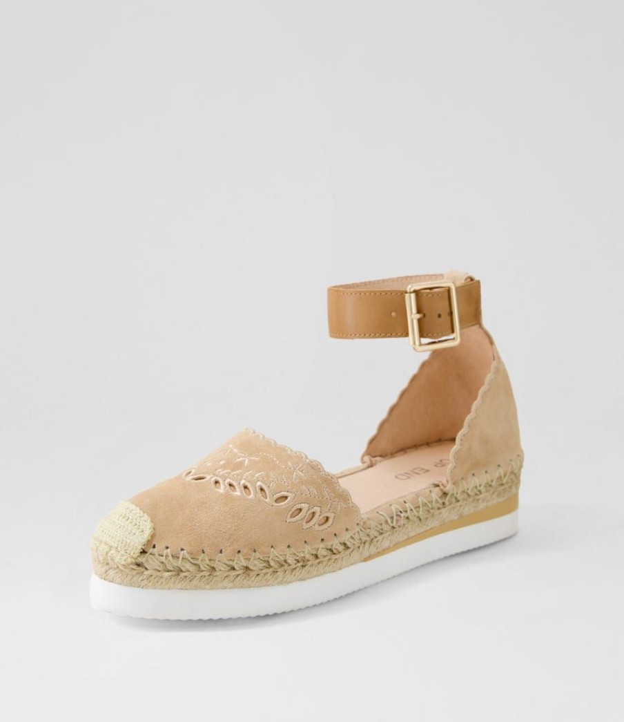 Shoes TOP END | Witteny Latte Tan Suede Leather Espadrilles