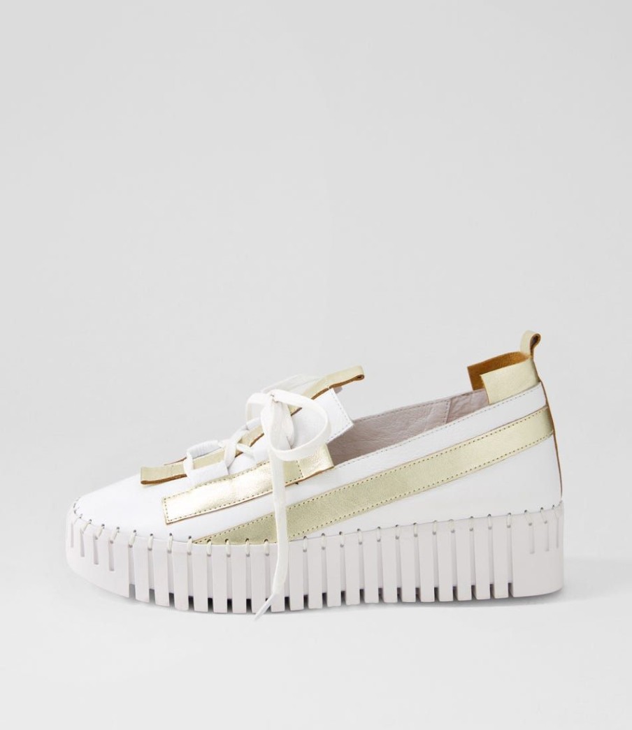 Shoes DJANGO & JULIETTE | Barants White Pale Gold Leather Sneakers