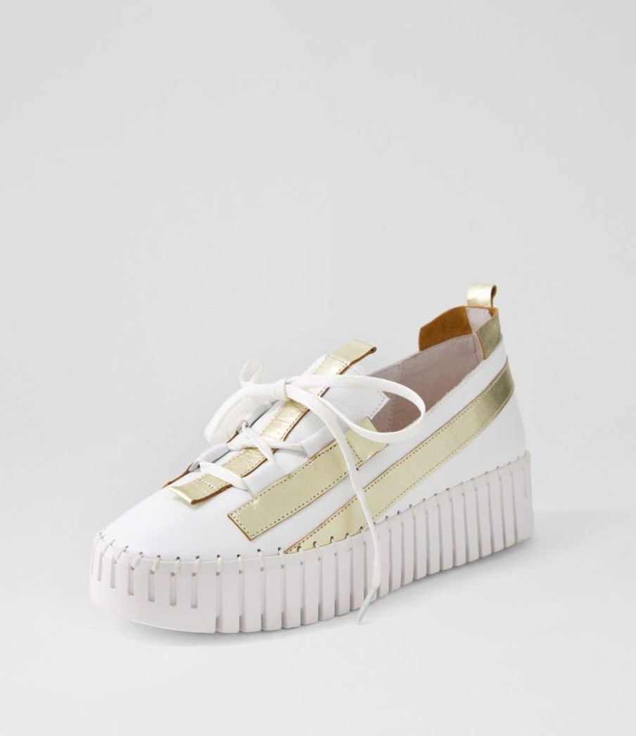 Shoes DJANGO & JULIETTE | Barants White Pale Gold Leather Sneakers