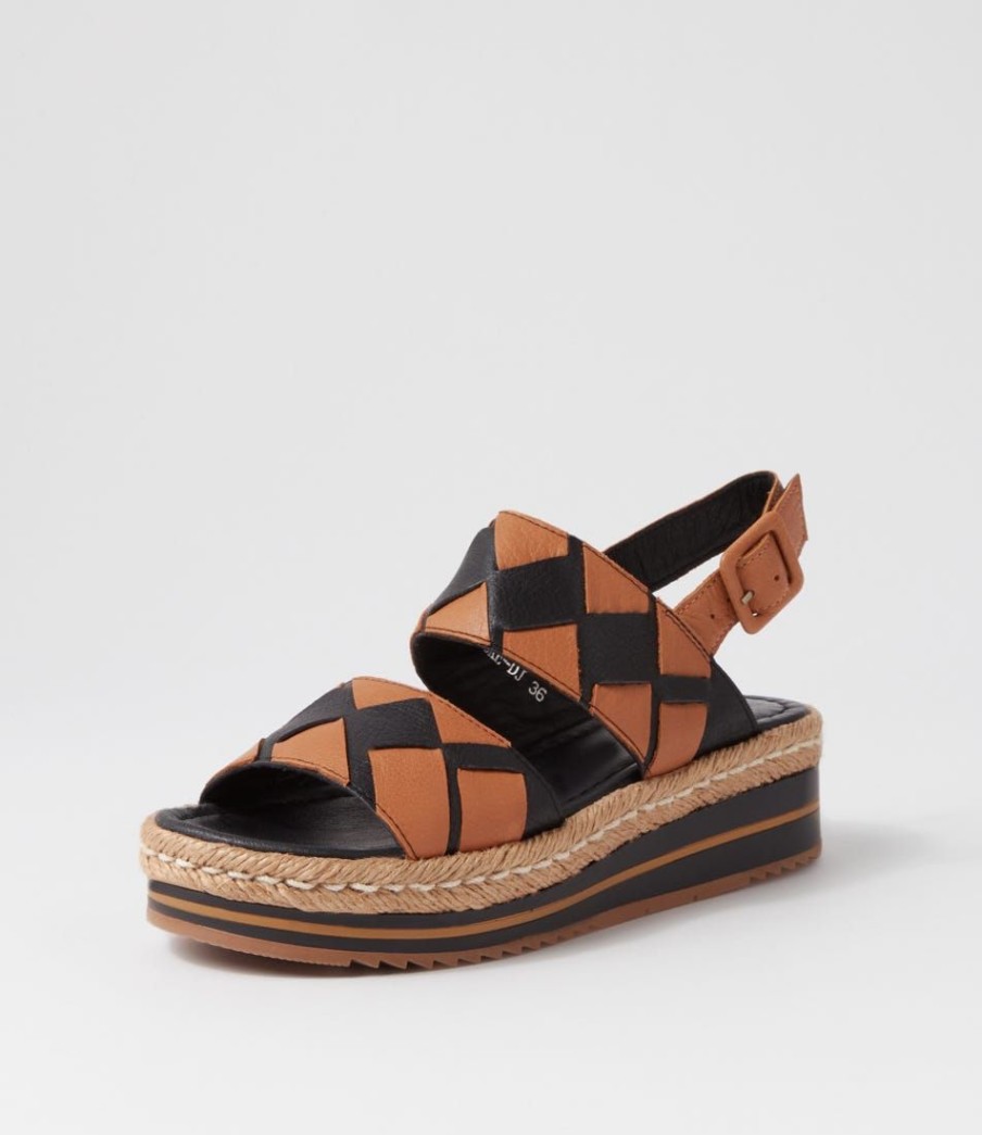 Shoes DJANGO & JULIETTE | Acke Black Dark Tan Weave Leather Espadrilles