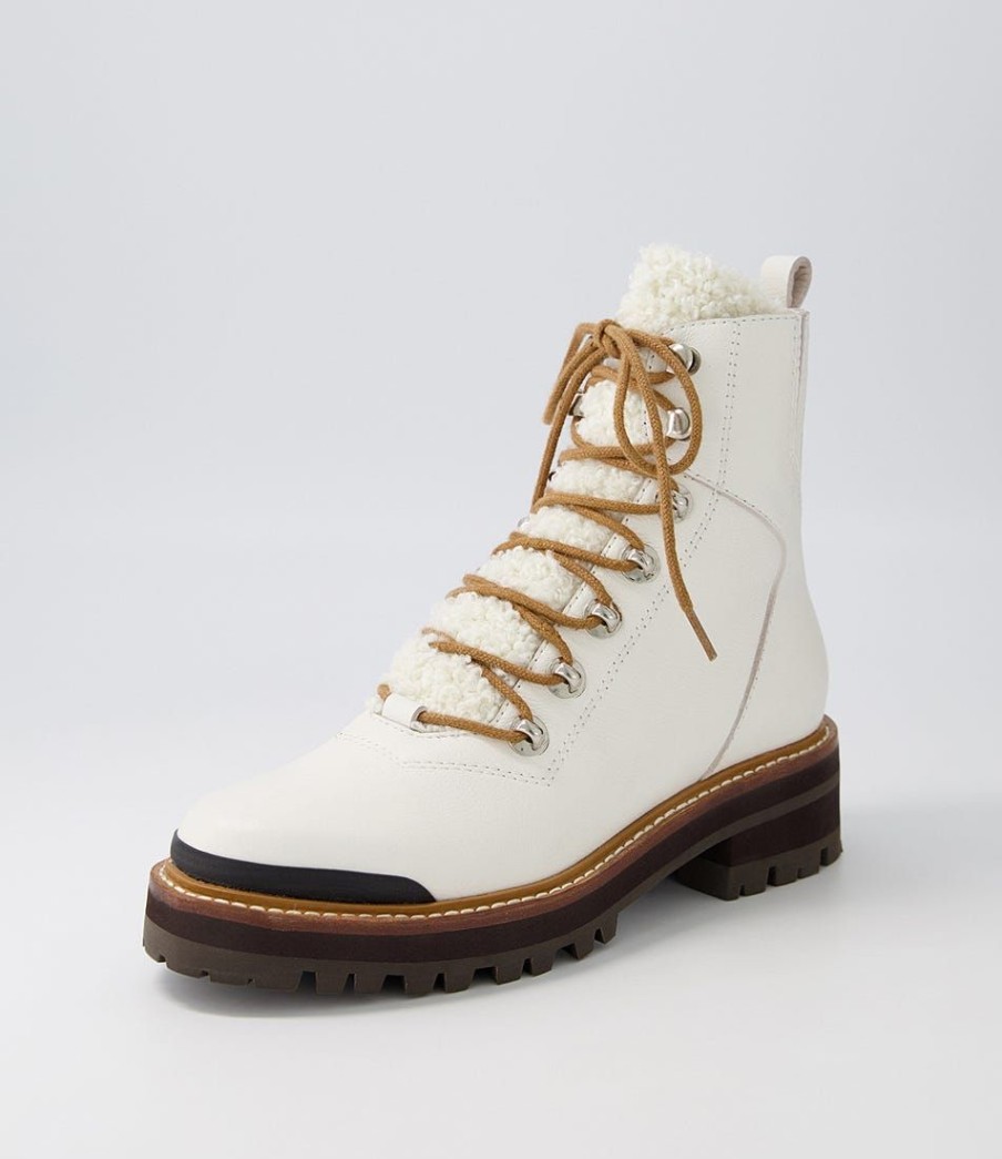 Shoes DJANGO & JULIETTE | Fisher White Black Tumble Leather Lace Up Boots