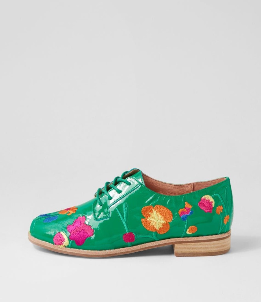 Shoes DJANGO & JULIETTE | Aubrie Bright Emerald Fuchsia Multi Patent Leather Lace Up Flats