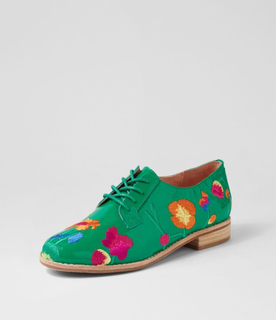 Shoes DJANGO & JULIETTE | Aubrie Bright Emerald Fuchsia Multi Patent Leather Lace Up Flats