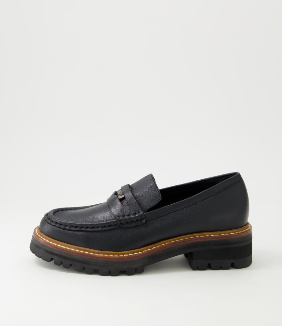 Shoes DJANGO & JULIETTE | Finola Black Tumble Leather Loafers