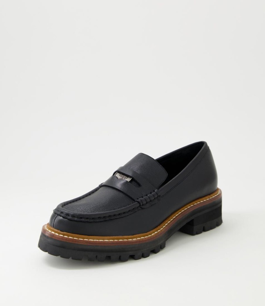 Shoes DJANGO & JULIETTE | Finola Black Tumble Leather Loafers