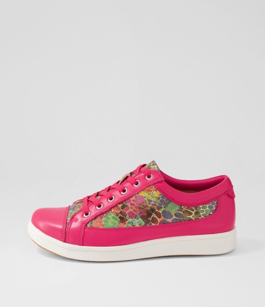 Shoes ZIERA | Danni Xf Fuchsia Green Floral Leather Sneakers