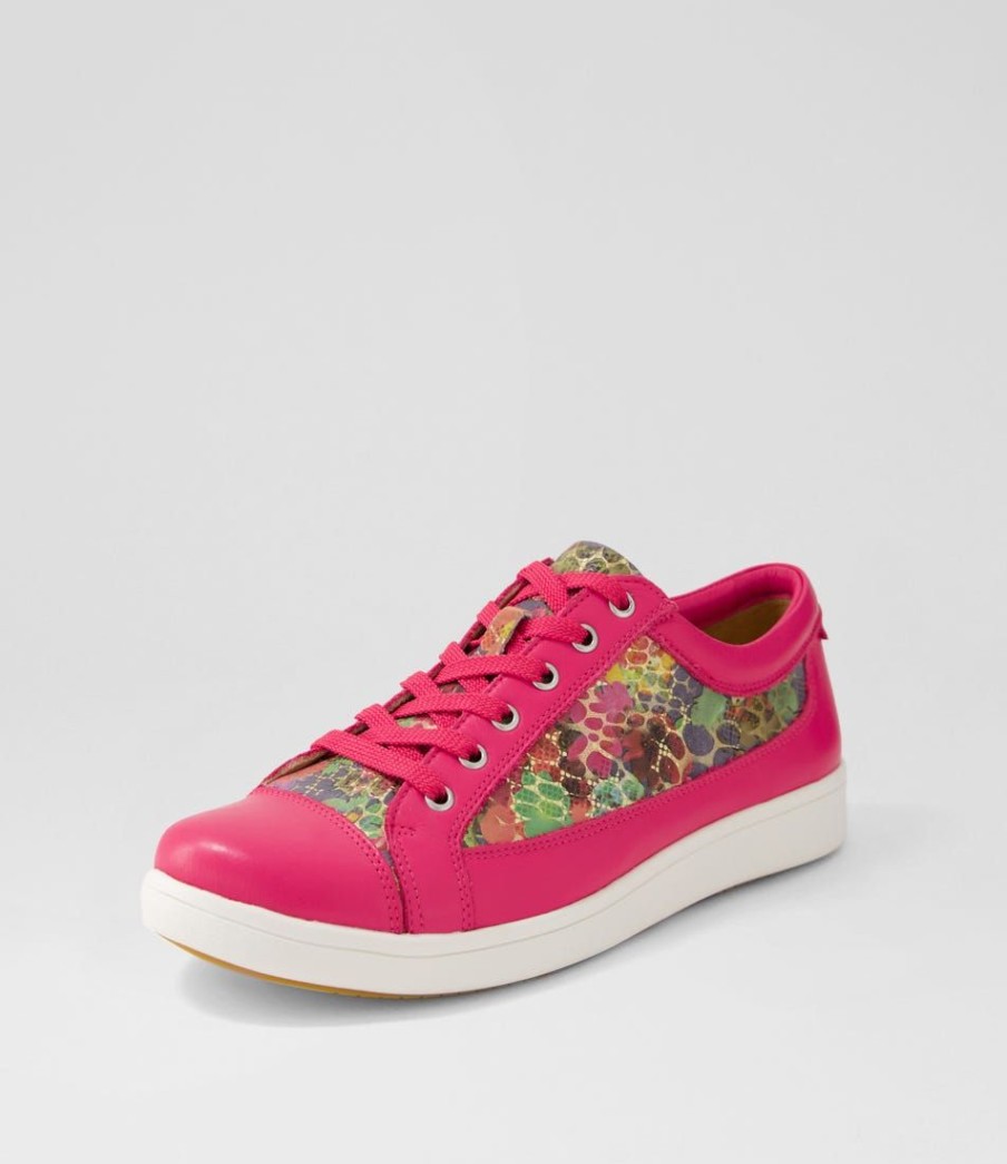 Shoes ZIERA | Danni Xf Fuchsia Green Floral Leather Sneakers