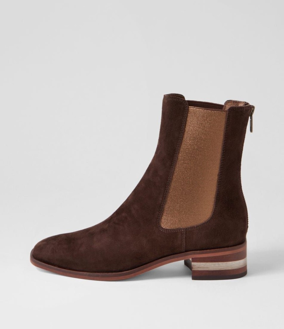 Shoes DJANGO & JULIETTE | Feyza Choc Bronze Suede Elastic Ankle Boots