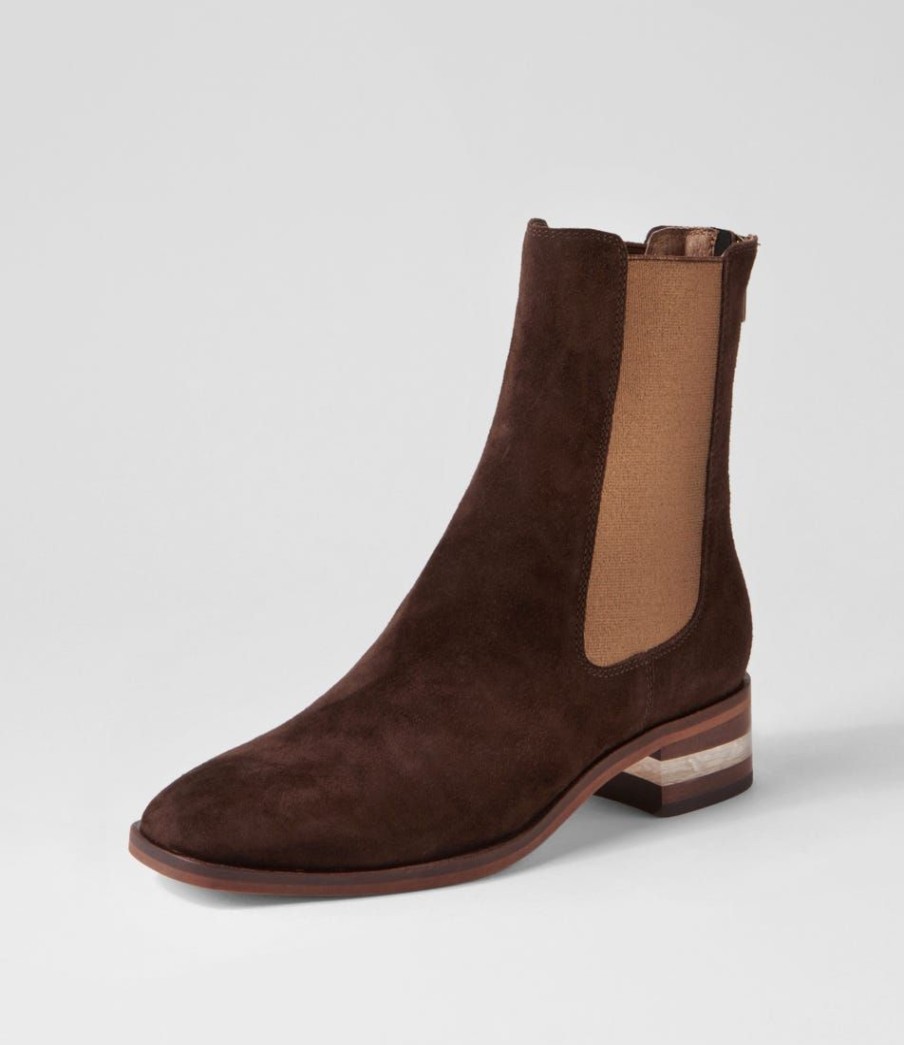 Shoes DJANGO & JULIETTE | Feyza Choc Bronze Suede Elastic Ankle Boots