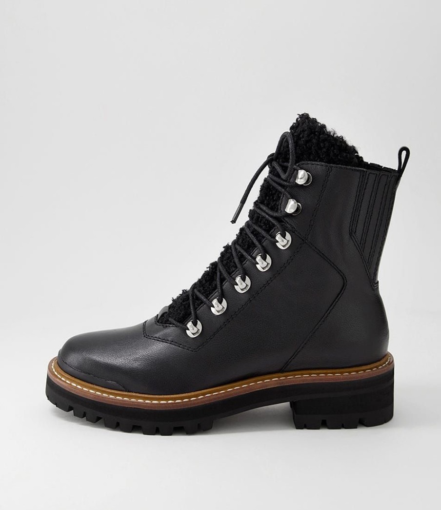 Shoes DJANGO & JULIETTE | Fisher Black Tumble Leather Lace Up Boots