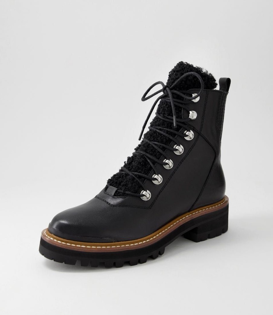 Shoes DJANGO & JULIETTE | Fisher Black Tumble Leather Lace Up Boots