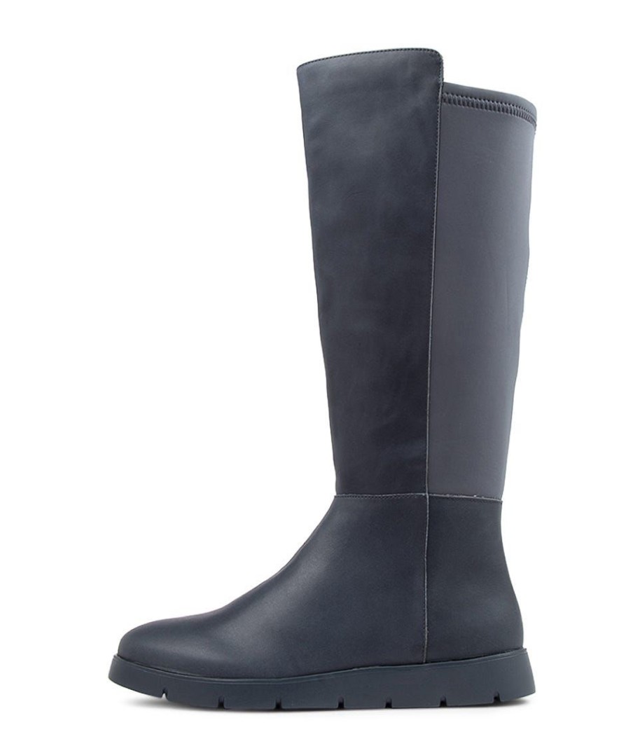 Shoes ZIERA | Monaka W Navy Leather Stretch Knee High Boots